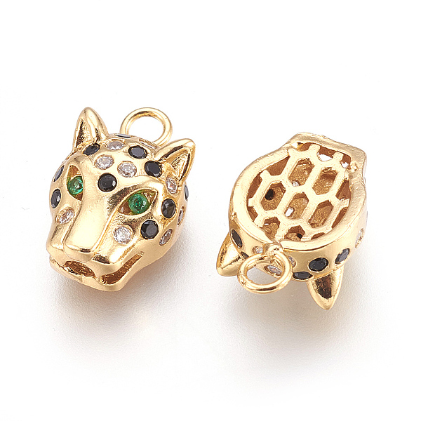 

PandaHall Brass Micro Pave Cubic Zirconia Pendants, Leopard Head, Golden, 16x10x6mm, Hole: 2mm Brass+Cubic Zirconia Leopard