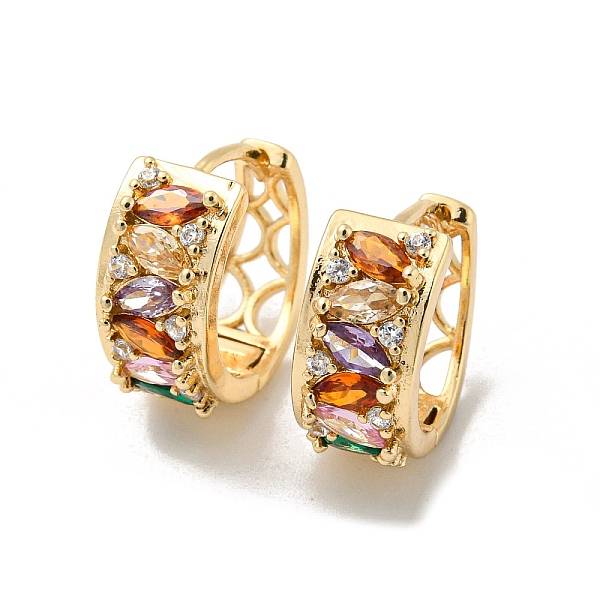 

PandaHall Brass Micro Pave Colorful Cubic Zirconia Hoop Earrings, Horse Eye, Light Gold, 16x7.5mm Brass Horse Eye