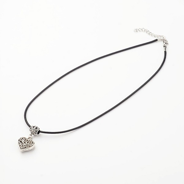 

PandaHall Heart Tibetan Style Alloy Pendant Necklaces, with Waxed Cord and Lobster Claw Clasps, Antique Silver, 17.7 inch Alloy