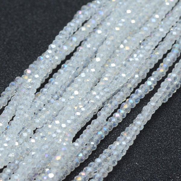 

PandaHall Electroplate Glass Beads Strands, AB Color Plated, Faceted, Rondelle, Clear AB, 2.5x1.5mm, Hole: 0.5mm, about 150~155pcs/strand..., White