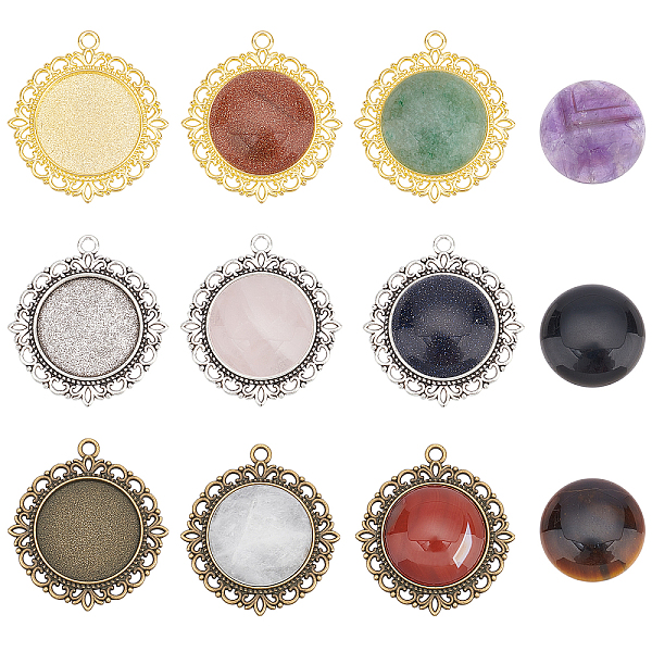 

PandaHall CHGCRAFT DIY Oval Pendant Making Kit, Including Natural & Synthetic Mixed Stone Cabochons, Alloy Pendant Cabochon Settings..., Multicolor
