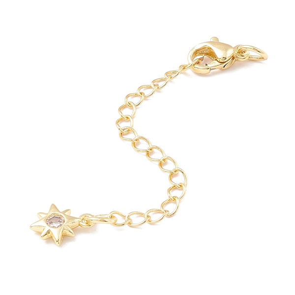 

PandaHall Brass Micro Pave Cubic Zirconia Chain Extender, with Stainless Steel Lobster Claw Clasps and Flower Charm, Long-Lasting Plated..., Clear