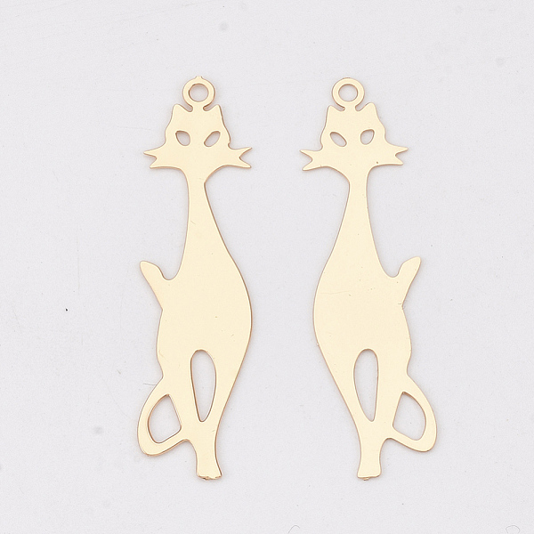 

PandaHall Brass Kitten Pendants, Etched Metal Embellishments, Long-Lasting Plated, Cat Silhouette Shape, Light Gold, 35.5x9x0.3mm, Hole...