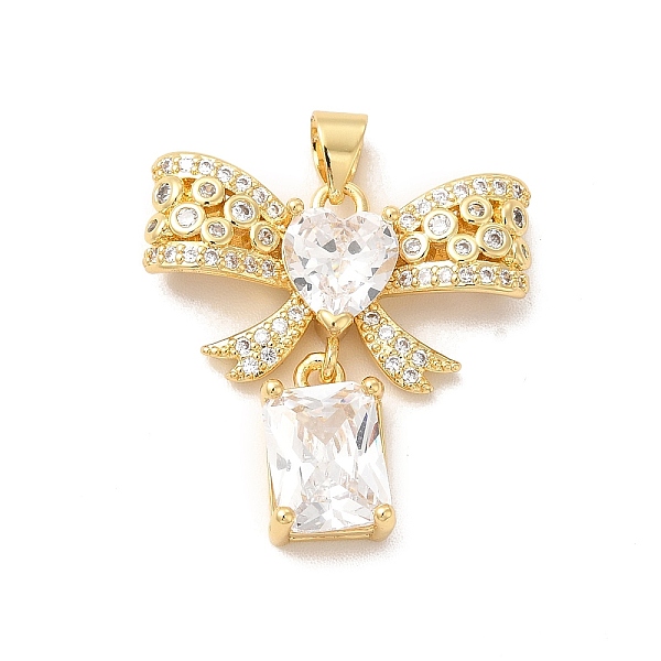 

PandaHall Rack Plating Brass Micro Pave Cubic Zirconia Pendants, Cadmium Free & Lead Free, Bowknot with Rectangle, Real 18K Gold Plated..., Clear
