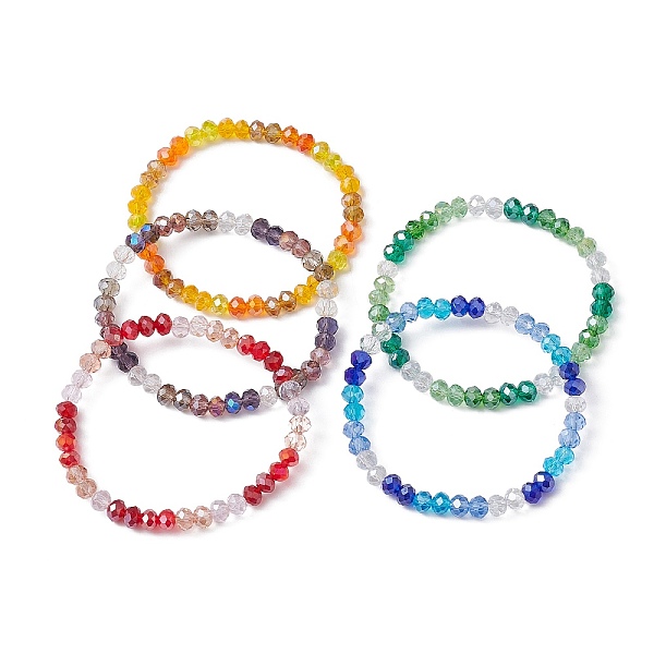 

PandaHall Glass Beaded Stretch Bracelets for Women, Mixed Color, Inner Diameter: 2-1/8 inch(5.4cm) Glass Rondelle Multicolor