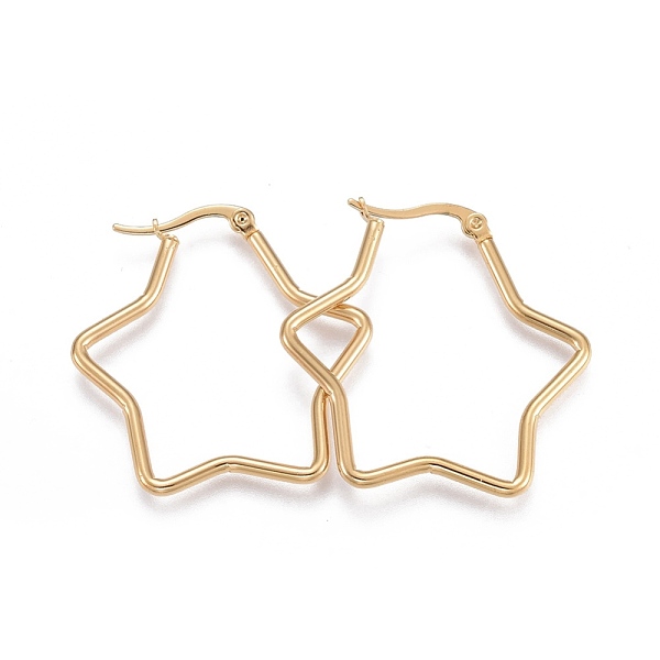 

PandaHall 201 Stainless Steel Hoop Earrings, with 304 Stainless Steel Pin, Hypoallergenic Earrings, Star, Golden, 34.5x34.5x2mm, 12 Gauge...