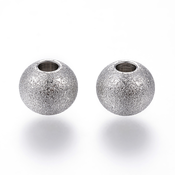 

PandaHall 201 Stainless Steel Textured Beads, Round, Stainless Steel Color, 8x7mm, Hole: 3mm 201 Stainless Steel Round