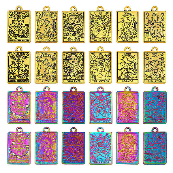 

PandaHall CHGCRAFT 24Pcs 12 Style Alloy Pendants, Rectangle with Tarot Charm, Mixed Color, 23~23.5x14~14.5x1.5mm, Hole: 1.8~2mm, 2pcs/style...