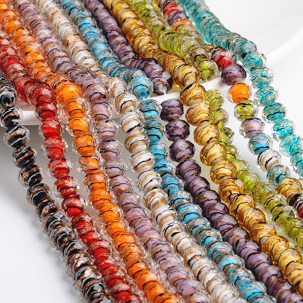 

PandaHall Handmade Gold Sand Lampwork Rondelle Beads Strands, Faceted, Mixed Color, 12x9mm, Hole: 1mm, 40pcs/strand, 14.2~15.4 inch Lampwork..., Multicolor