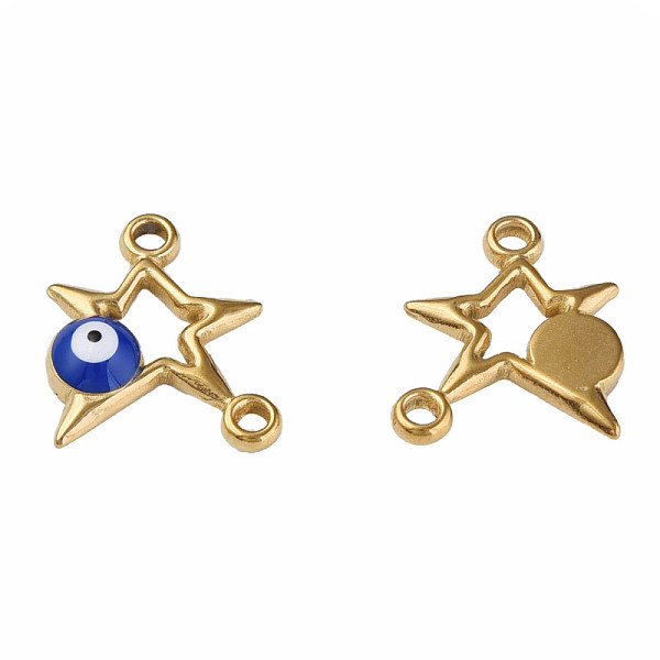 

PandaHall 304 Stainless Steel Enamel Connector Charms, Golden, Star with Evil Eye, Dark Blue, 16x13.5x3mm, Hole: 1.6mm 304 Stainless Steel...