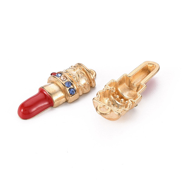 

PandaHall Alloy Enamel Rhinestone Pendants, Cadmium Free & Lead Free, Light Gold, Lipstick, Brown, 26x10x5mm, Hole: 1.6mm Alloy+Rhinestone..., Multicolor