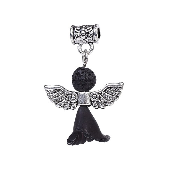 PandaHall Transparent Frosted Acrylic Flower Pendants, with Tibetan Style Alloy Findings and Natural Dyed Lava Rock Beads, Lovely Wedding...