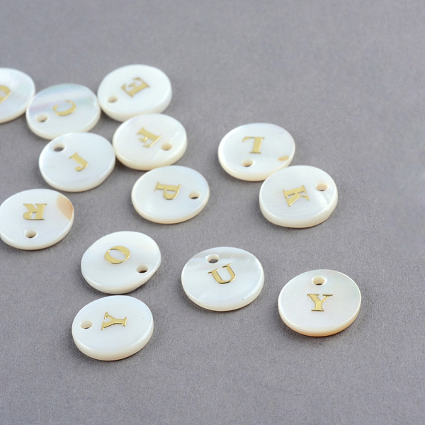 

PandaHall Freshwater Shell Pendants, Flat Round with Gold Blocking Letter, Random Letter A~Letter Z, Mixed, 11.5x2mm, Hole: 1.5mm Freshwater...