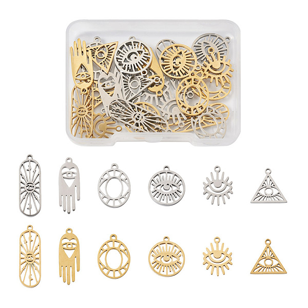 PandaHall 24Pcs 12 Style 304 Stainless Steel Pendants, Triangle & Oval & Flat Round & Hamsa Hand with Evil Eye, Golden & Stainless Steel... PandaHall 24Pcs 12 Style 304 Stainless Steel Pendants, Triangle & Oval & Flat Round & Hamsa Hand with Evil Eye, Golden & Stainless Steel...