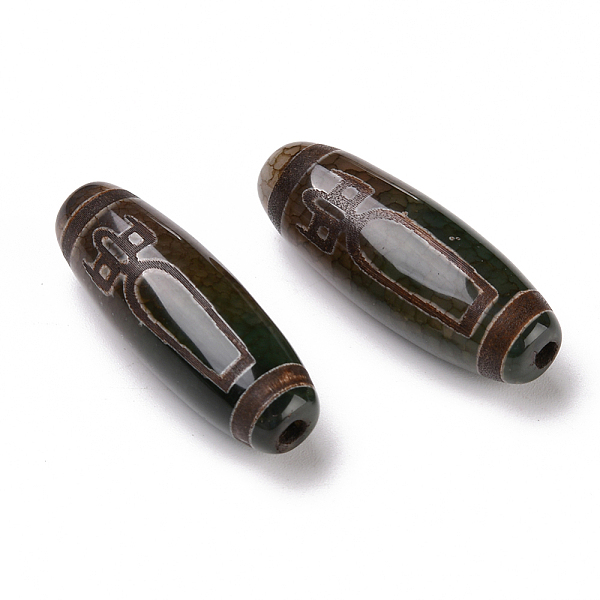 

PandaHall Tibetan Style dZi Beads, Natural Agate Beads, Dyed & Heated, Oval, God of Wealth Pattern, 28.5~32x10~12.5mm, Hole: 1.5~3mm Tibetan...