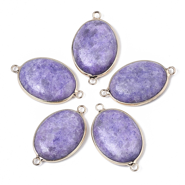 

PandaHall Natural Dyed White Jade Links connectors, with Golden Plated Brass Loops, Oval, Lilac, 38~40x23~24x7~8mm, Hole: 2.5mm White Jade..., Purple