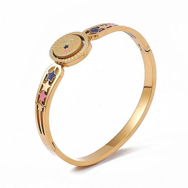 

PandaHall Colorful Enamel Moon & Star Hinged Bangle, Ion Plating(IP) 304 Stainless Steel Jewelry for Women, Golden, Inner Diameter: 2 inch...