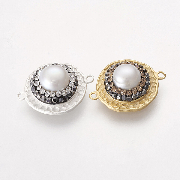 

PandaHall Brass Links connectors, with Rhinestone and Natural Pearl, Flat Round, Mixed Color, 18x22~22.5x8mm, Hole: 1mm Brass Flat Round..., Multicolor