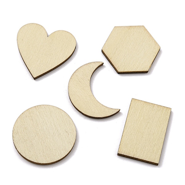 

PandaHall 100Pcs Unfinished Wood Pendants, Beige, 2.6~3x2.15~3x0.25cm Wood Mixed Shapes Yellow