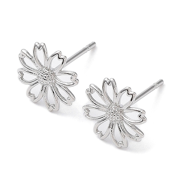 

PandaHall Brass Stud Earrings, Flower, Real Platinum Plated, 9x9mm Brass Flower