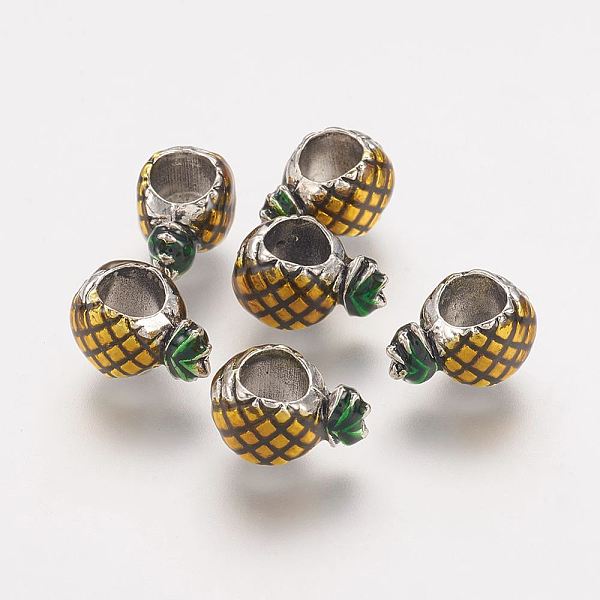 

PandaHall Tibetan Style Alloy European Beads, with Enamel, Pineapple, Antique Silver, 12x6x8mm, Hole: 5mm Alloy+Enamel Fruit Yellow