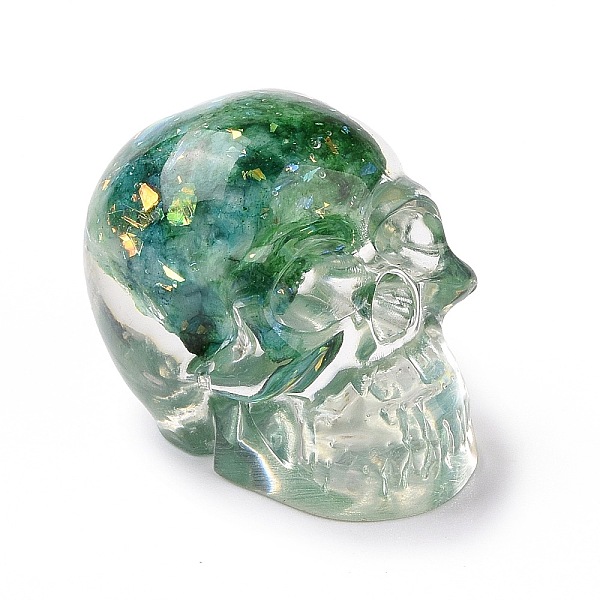 

PandaHall Natural Fluorite Skull Beads, Halloween Transparent Resin Skull with Gold Foil, No Hole, Dark Cyan, 23x22x25mm Fluorite Skull