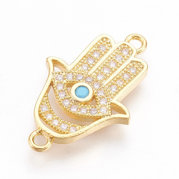 

PandaHall Brass Micro Pave Cubic Zirconia Links, Long-Lasting Plated, Hamsa Hand/Hand of Fatima/Hand of Miriam, Lead Free & Nickel Free &..., Clear