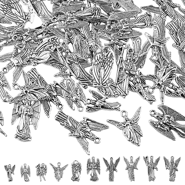 

PandaHall DICOSMETIC 100Pcs 10 Styles Tibetan Style Alloy Pendants, Angel, Antique Silver, 18~26.5x10~19x2~3mm, Hole: 1.5~2.5mm, 10pcs/style...
