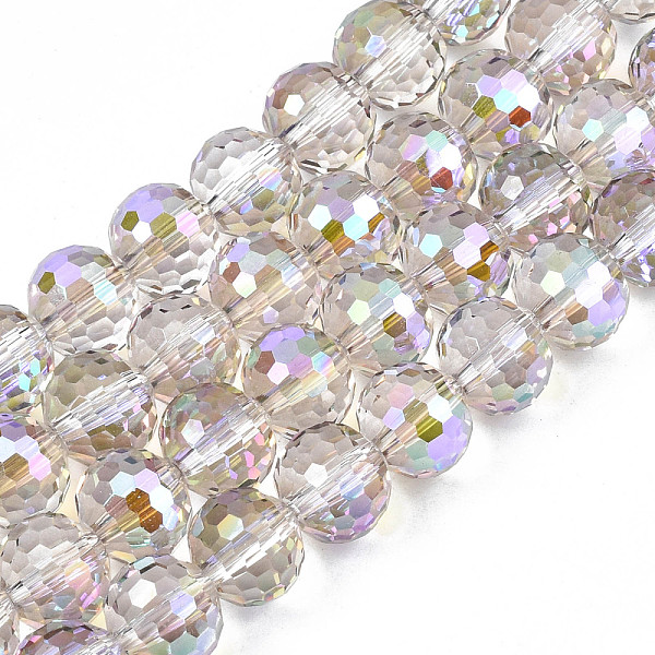 

PandaHall Electroplate Transparent Glass Beads Strands, Faceted, Round, Violet, 10x9mm, Hole: 1.5mm, about 72pcs/strand, 25.98 inch(66cm)..., Purple
