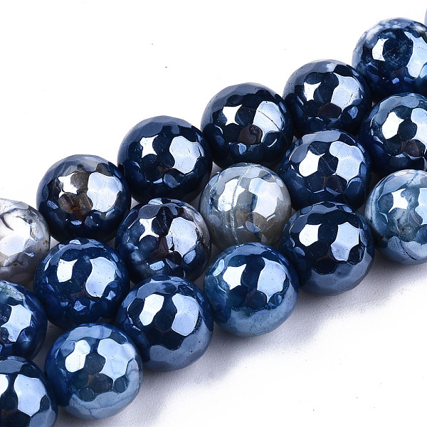 

PandaHall Electroplate Natural Agate Beads Strands, Dyed, Faceted, Pearl Luster Plated, Round, Marine Blue, 10.5mm, Hole: 1.2mm, about...