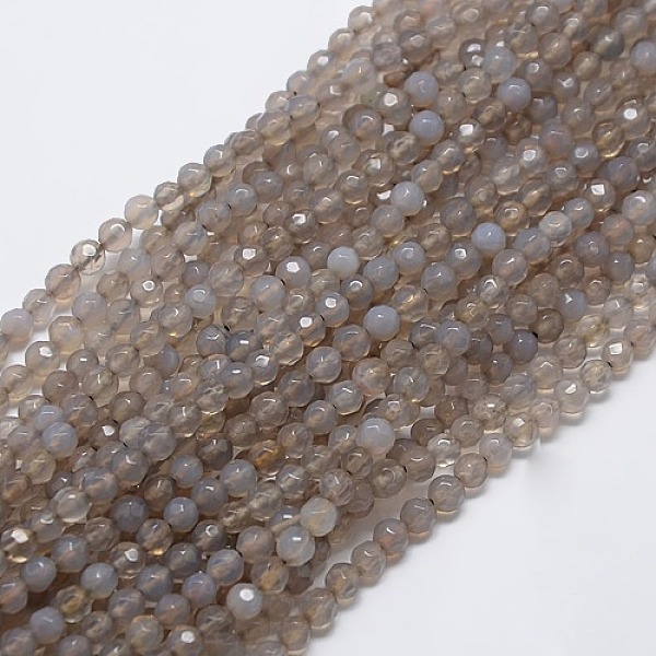 PandaHall Natural Agate Round Beads Strand, Dyed, Faceted, WhiteSmoke, 4mm, Hole: 0.9mm, about 92pcs/strand, 14.5 inch Natural Agate Round...