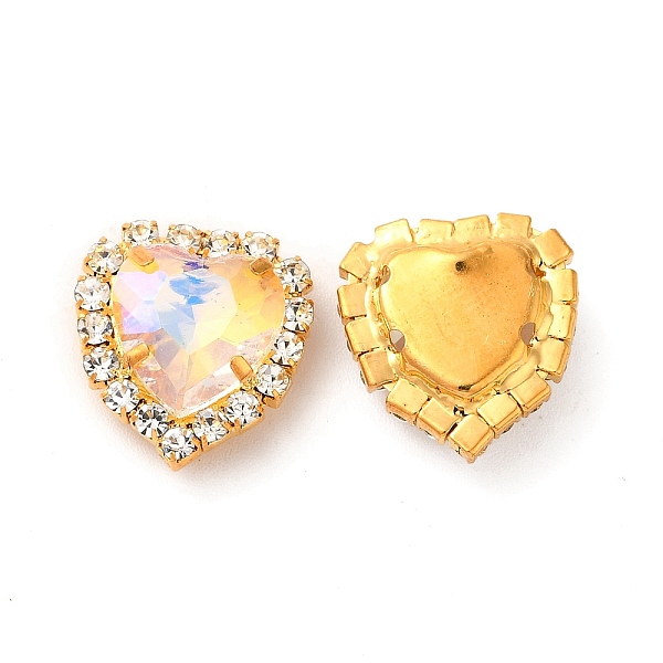 

PandaHall Moonlight Effect Heart Sew on Rhinestone, Multi-strand Links, with Golden Tone Brass Prong Settings, Garments Accessories, Crystal..., Clear