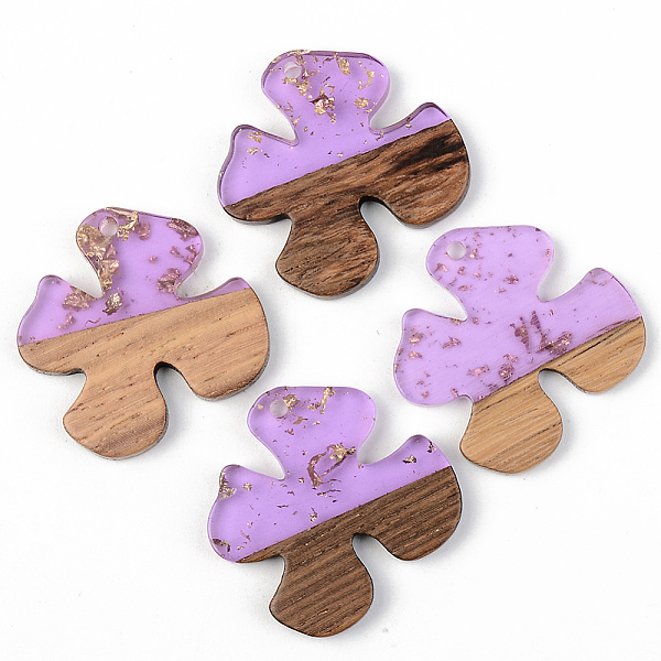

PandaHall Transparent Resin & Walnut Wood Pendants, with Gold Foil, Flower, Lilac, 28x28x3mm, Hole: 2mm Resin+Wood Flower Purple
