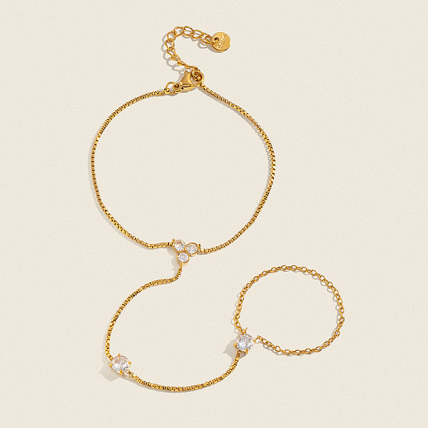 Bracelet-bague en acier inoxydable 304 serti de zirconiums cubiques transparents ronds