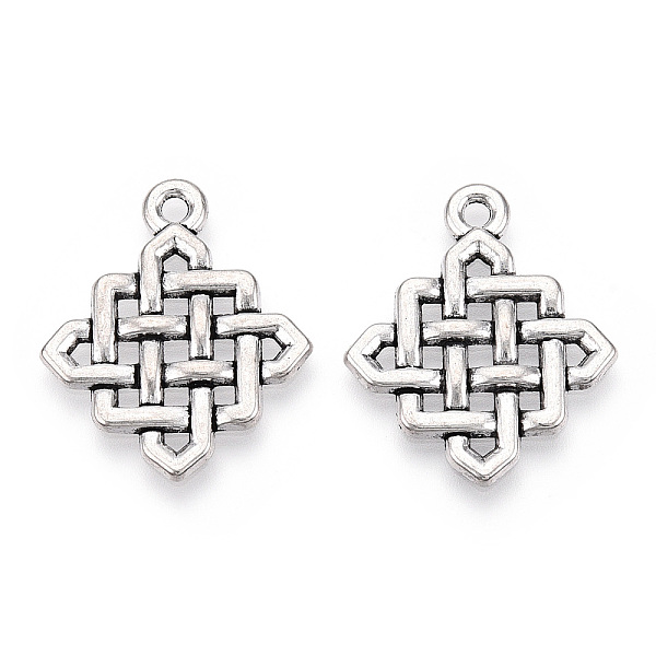 

PandaHall Tibetan Style Alloy Chinese Knot Pendants, Lead Free , Antique Silver, 25x21x2mm, Hole: 2mm, about 438pcs/1000g Alloy Others