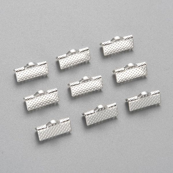 

PandaHall Iron Ribbon Crimp Ends, Silver Color Plated, 7x13mm, Hole: 2mm Iron Silver