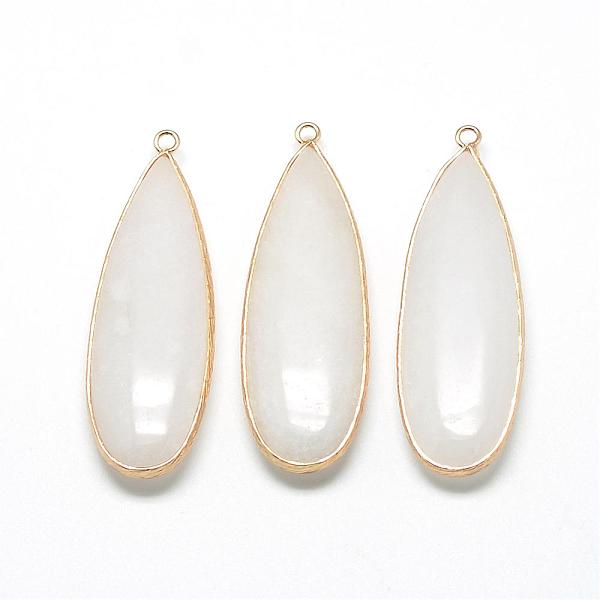 

PandaHall Natural White Jade Big Pendants, with Brass Findings, Dyed, teardrop, Golden, White, 55~58x18~19x7mm, Hole: 2mm White Jade...