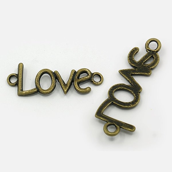 

PandaHall Tibetan Style Links, Cadmium Free & Nickel Free & Lead Free, Love, Antique Bronze, 15.5x40x2mm, Hole: 3mm Alloy Word