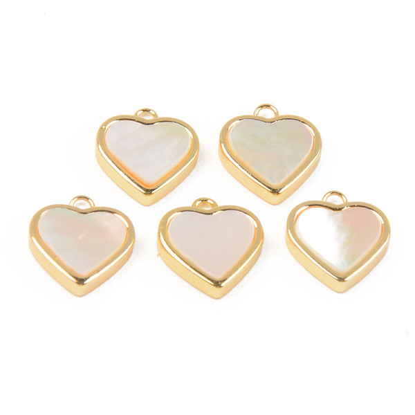 

PandaHall Natural White Shell Mother of Pearl Shell Charms, with Golden Brass Findings, Heart, Seashell Color, 12x10x2.5mm, Hole: 1.2mm...