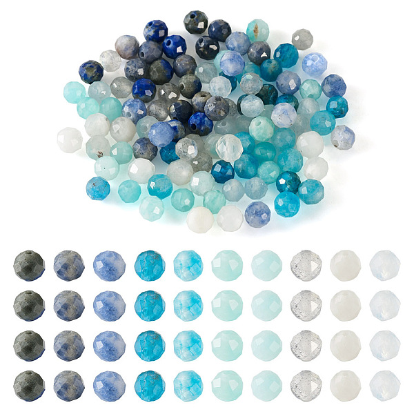 

PandaHall 100Pcs 10 Style Natural Mixed Germstone Beads, Faceted Round, 3mm, Hole: 0.5~0.6mm, 10pcs/style Mixed Stone Round