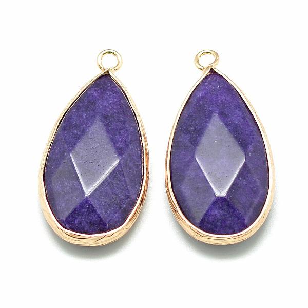 

PandaHall Natural White Jade Pendants, with Golden Tone Brass Findings, Faceted, teardrop, Dyed, DarkSlate Blue, 32.5~33x16x6mm, Hole: 2.5mm...