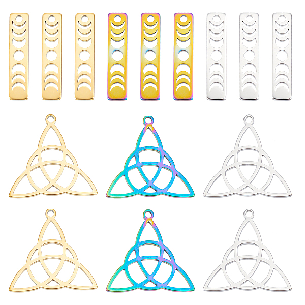 

PandaHall DICOSMETIC 24Pcs 2 Styles 3 Colors Trinity Knot Charm Irish Celtic Jewelry Triangle Triquetra Pendant Moon Phase Bar Pendant...