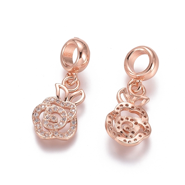 

PandaHall Brass Micro Pave Cubic Zirconia European Dangle Charms, Large Hole Pendants, Flower, Clear, Rose Gold, 25mm, Flower: 16.5x10x3mm...
