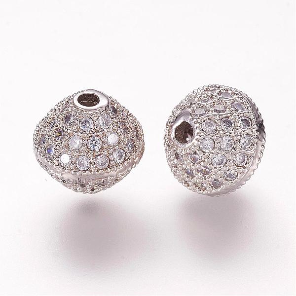 

PandaHall Brass Micro Pave Cubic Zirconia Beads, Bicone, Clear, Platinum, 10x10mm, Hole: 2mm Brass+Cubic Zirconia Bicone Clear