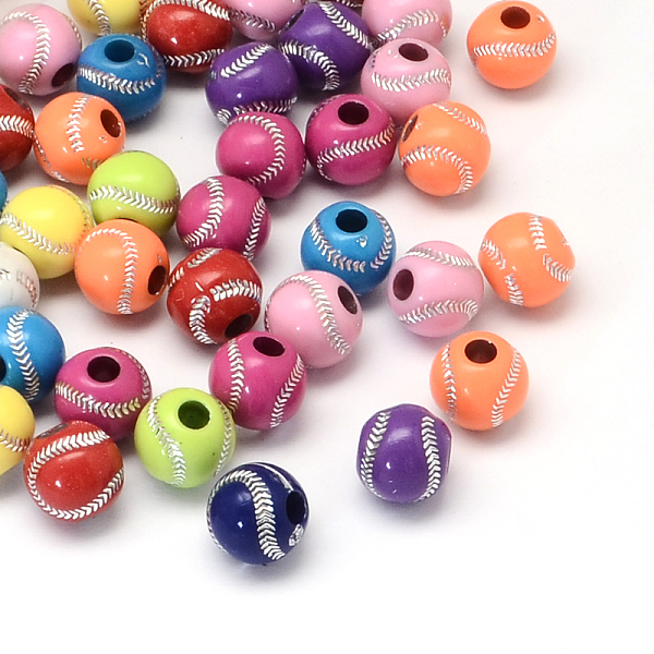 

PandaHall Baseball Plating Acrylic Beads, Sports Beads, Large Hole Beads, Silver Metal Enlaced, Mixed Color, 12mm, Hole: 4mm, about..., Multicolor