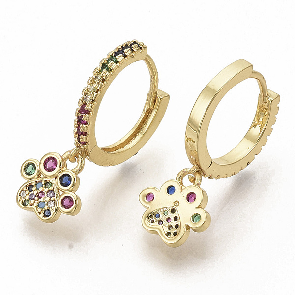 

PandaHall Brass Micro Pave Colorful Cubic Zirconia Dangle Hoop Earrings, Dog Claw, Real 16K Gold Plated, 24mm, Pin: 1x1mm Cubic Zirconia