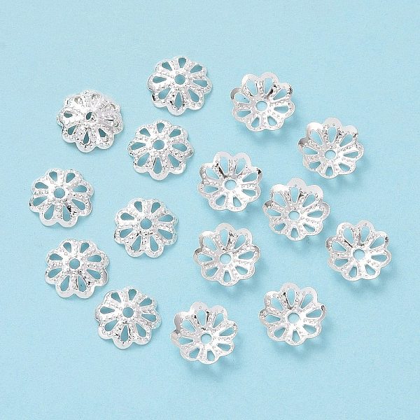 

PandaHall Brass Fancy Bead Caps, Flower, Silver, 8x1.8mm, Hole: 1mm Brass Silver