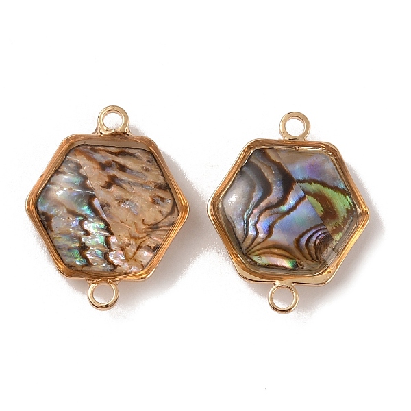 

PandaHall Natural Abalone Shell/Paua Shell Connector Charms, with Golden Tone Brass Findings, Hexagon, 17x13.5x4.5mm, Hole: 1.6mm Paua Shell...