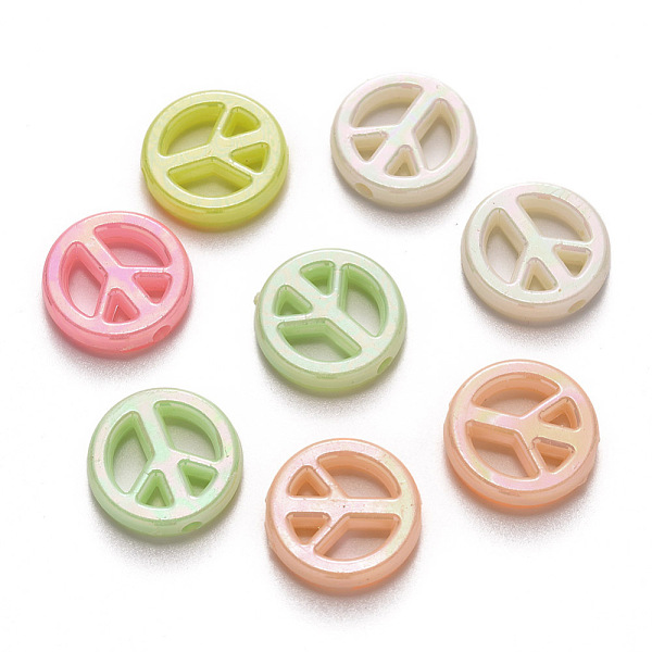 

PandaHall Opaque Acrylic Beads, AB Color Plated, Flat Round, Peace Sign, Mixed Color, 16x3.5mm, Hole: 2mm, about 1080pcs/500g Acrylic Flat..., Multicolor