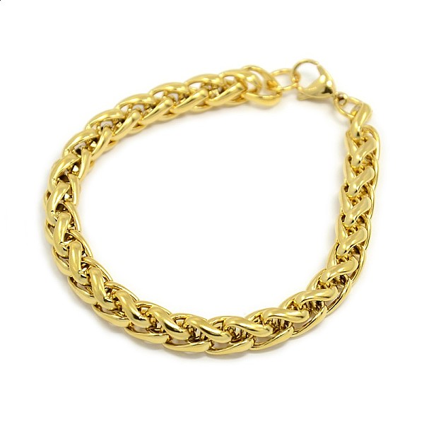 

PandaHall Trendy 304 Stainless Steel Wheat Chain Bracelets, with Lobster Claw Clasps, Golden, 7-7/8 inch(200mm), 8mm 304 Stainless Steel